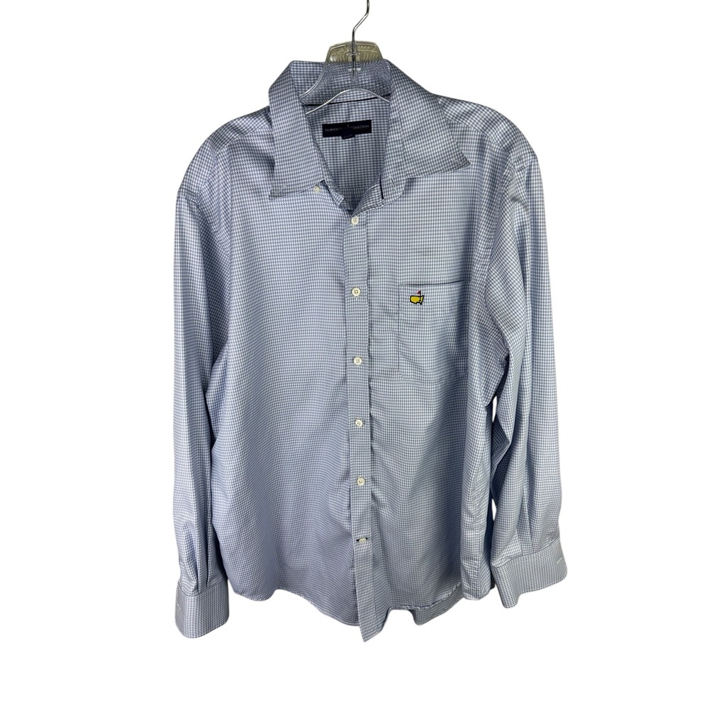Clubhouse Collection Masters Golf Shirt Mens Large Blue Houndstooth Cotton L/S